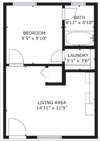 1 bed 1 bath floor plan F at The Eastern Apartments, Dallas, Texas